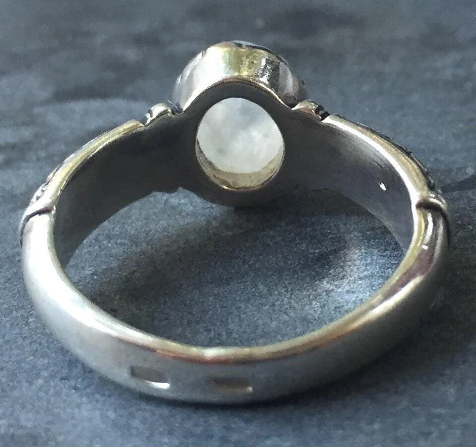 Moonstone Ring - Tribal Boho Band - White Oval Ring