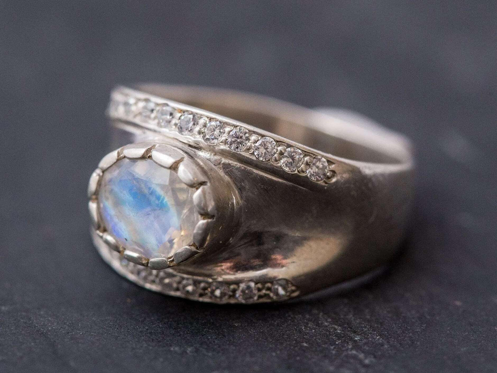 Moonstone Ring - White Dome Ring - Chunky Silver Ring