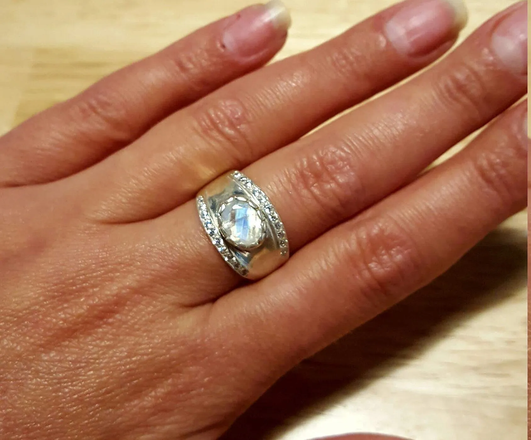Moonstone Ring - White Dome Ring - Chunky Silver Ring