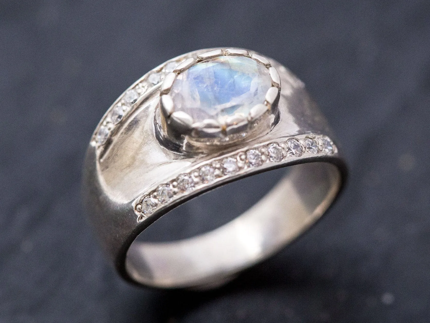 Moonstone Ring - White Dome Ring - Chunky Silver Ring