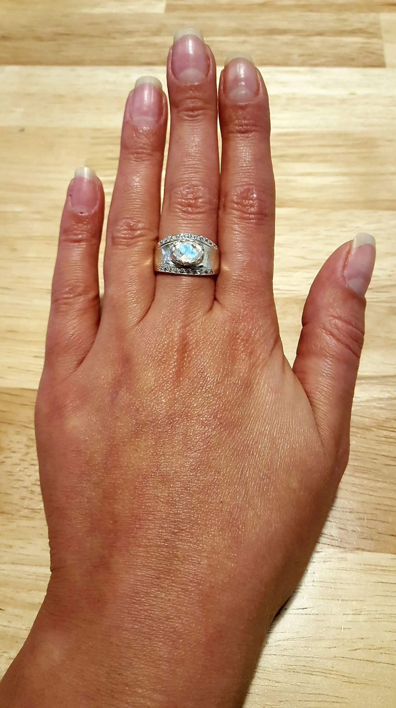 Moonstone Ring - White Dome Ring - Chunky Silver Ring
