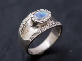 Moonstone Ring - White Dome Ring - Chunky Silver Ring