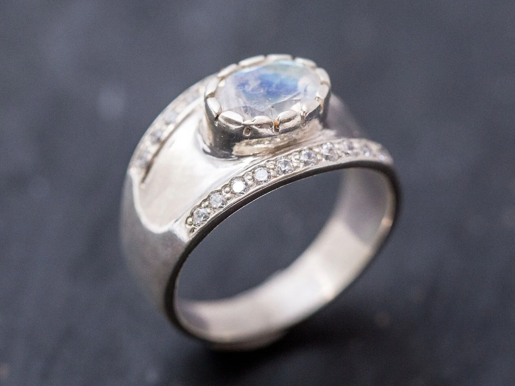 Moonstone Ring - White Dome Ring - Chunky Silver Ring