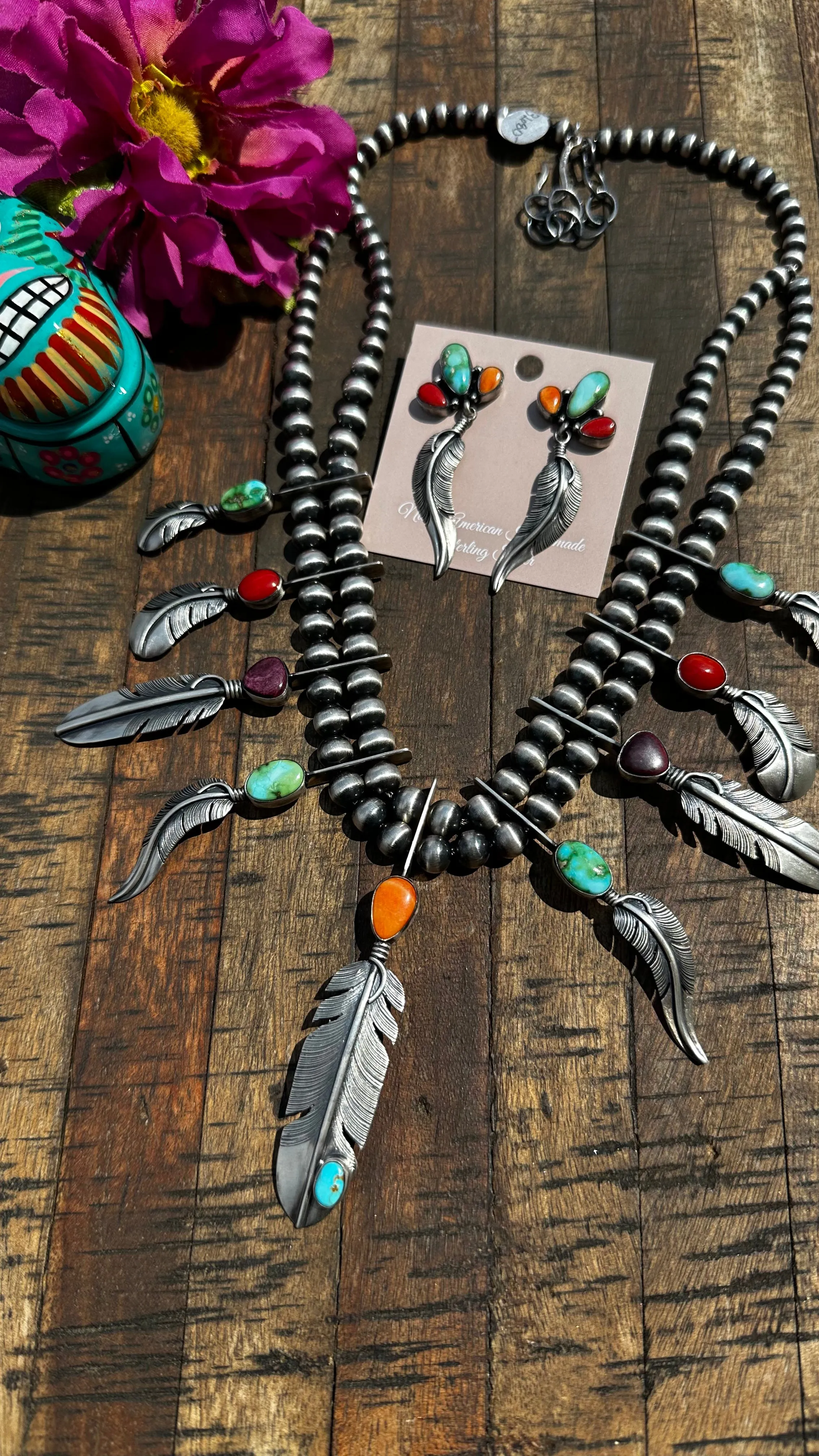 Multi Color Feather Necklace Set