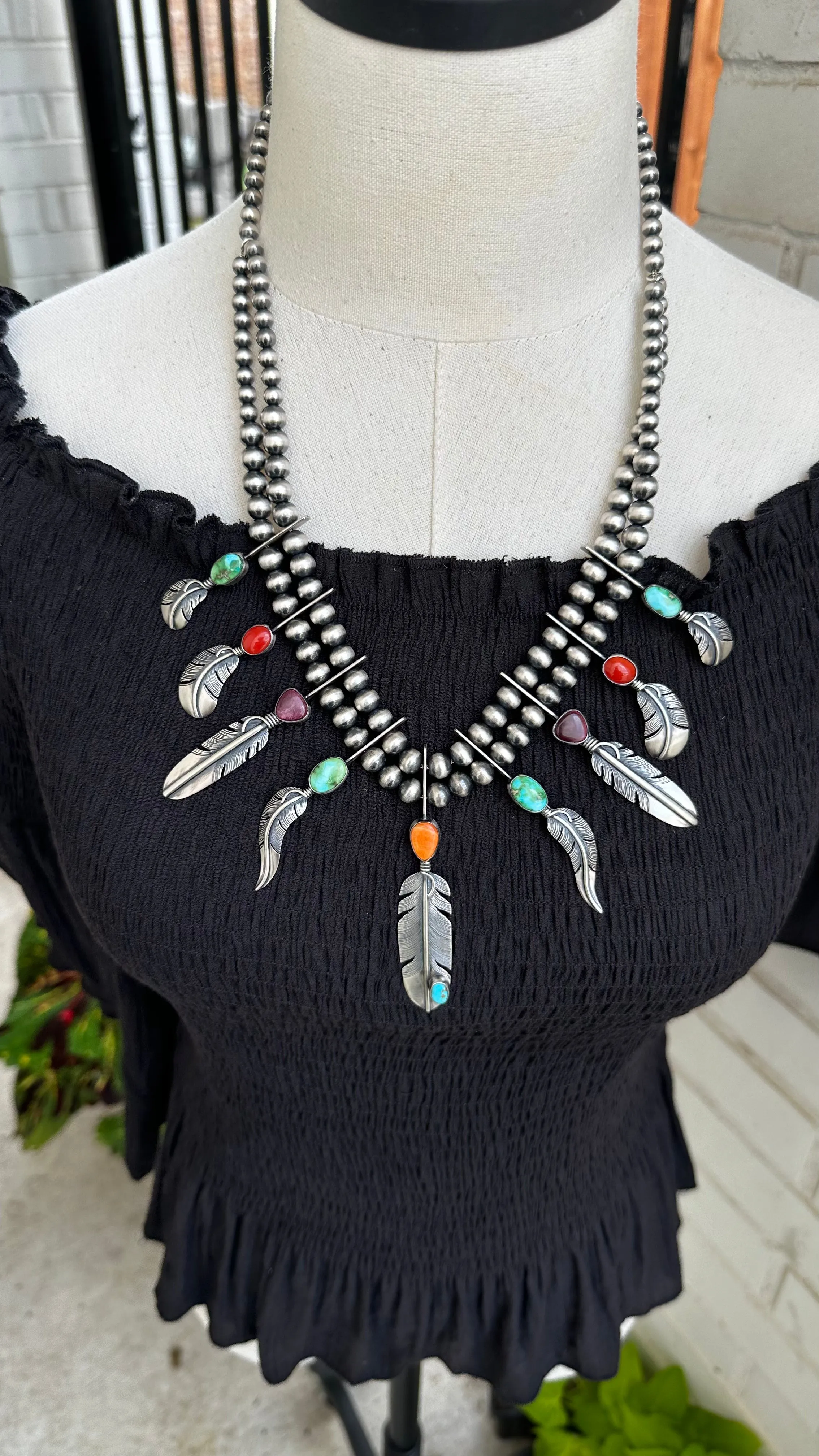Multi Color Feather Necklace Set