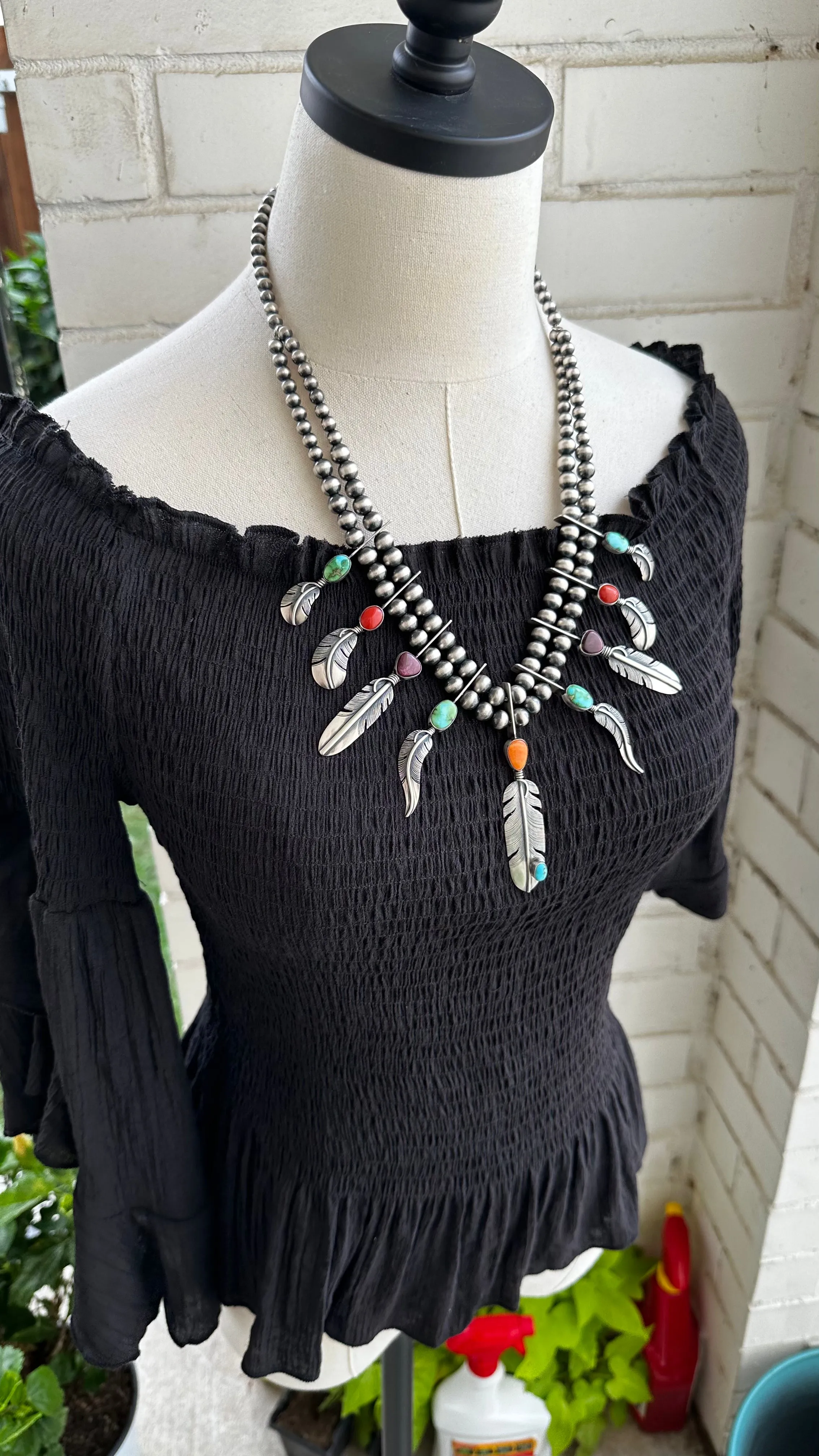 Multi Color Feather Necklace Set
