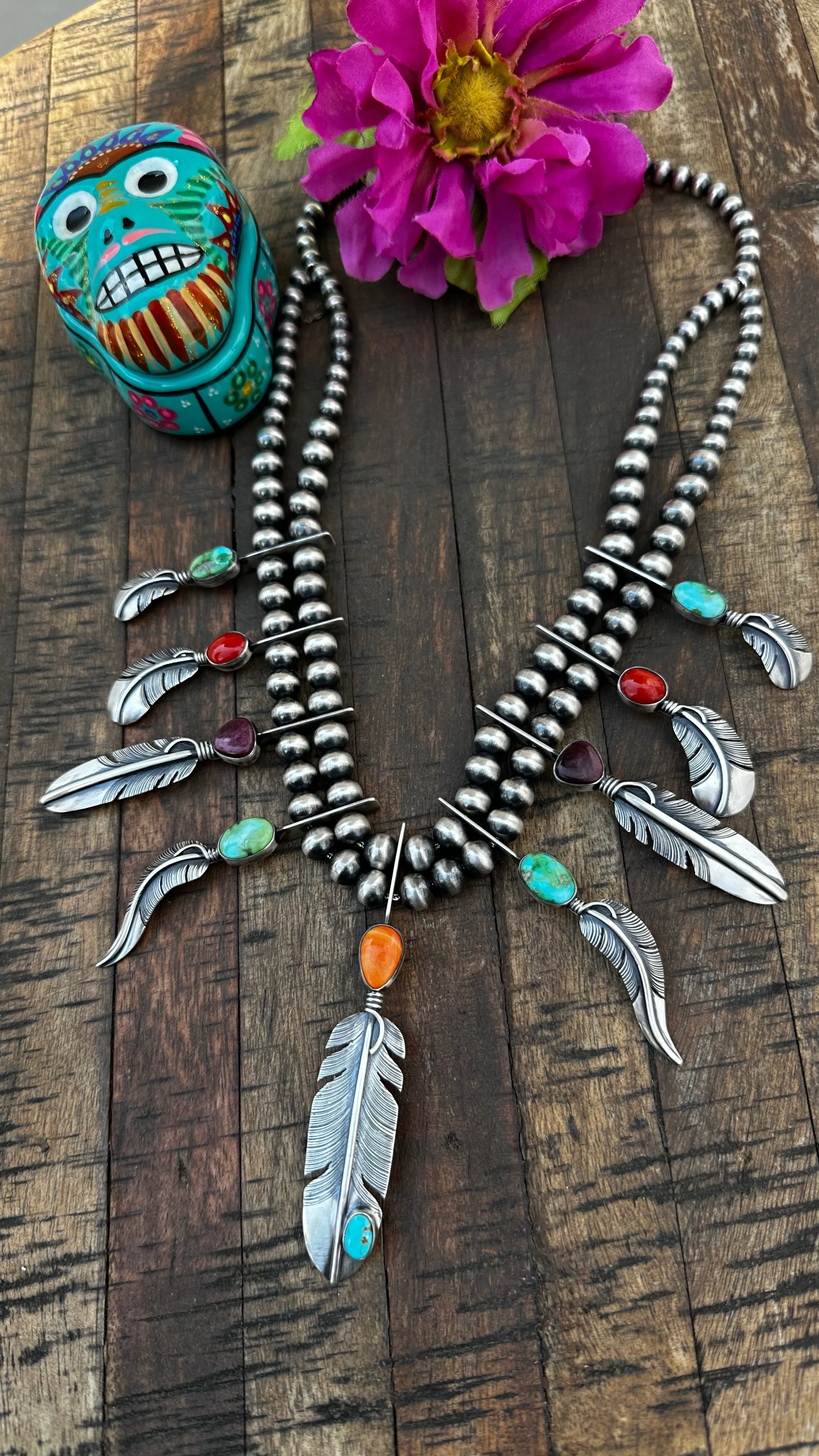 Multi Color Feather Necklace Set