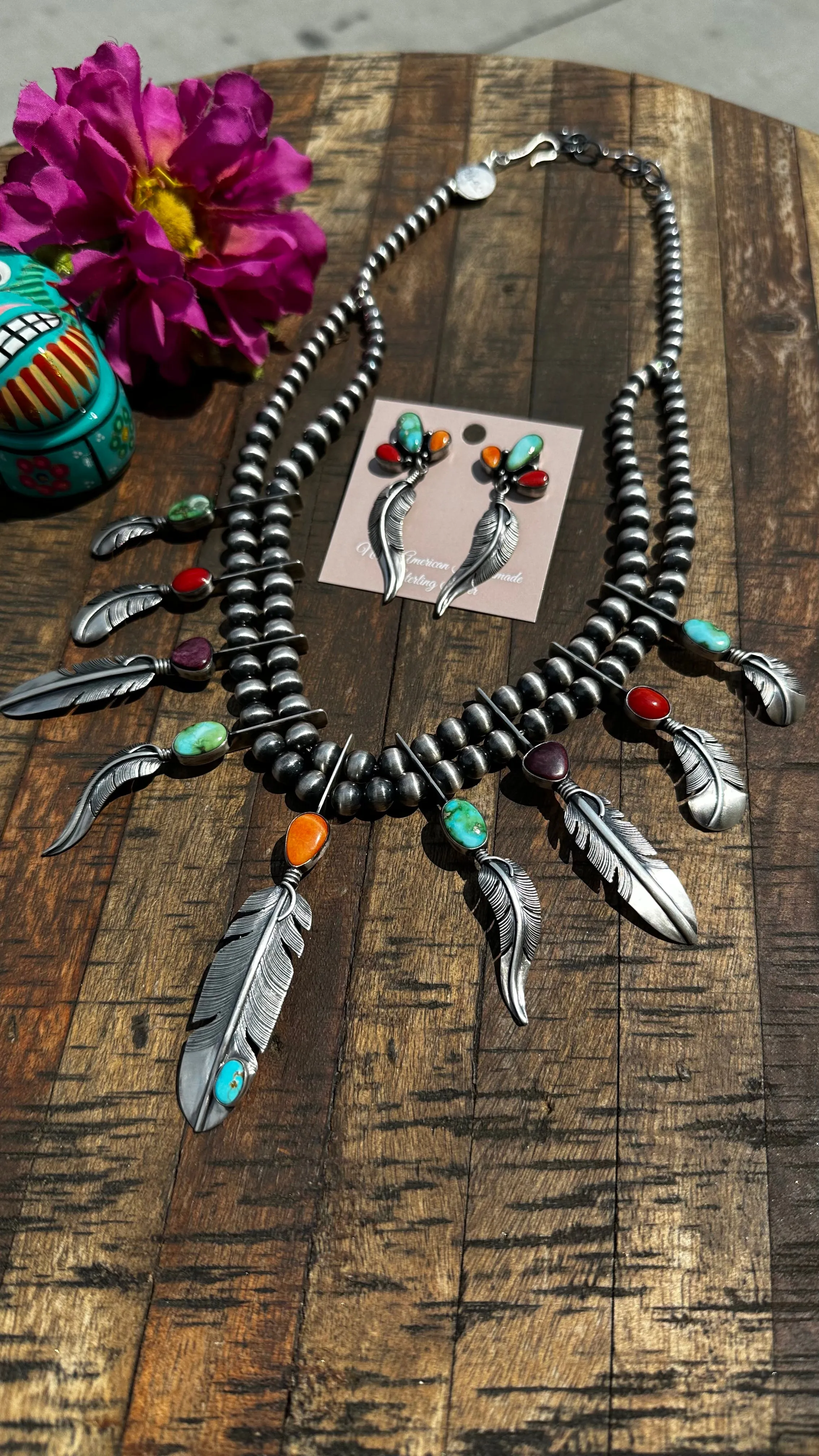 Multi Color Feather Necklace Set