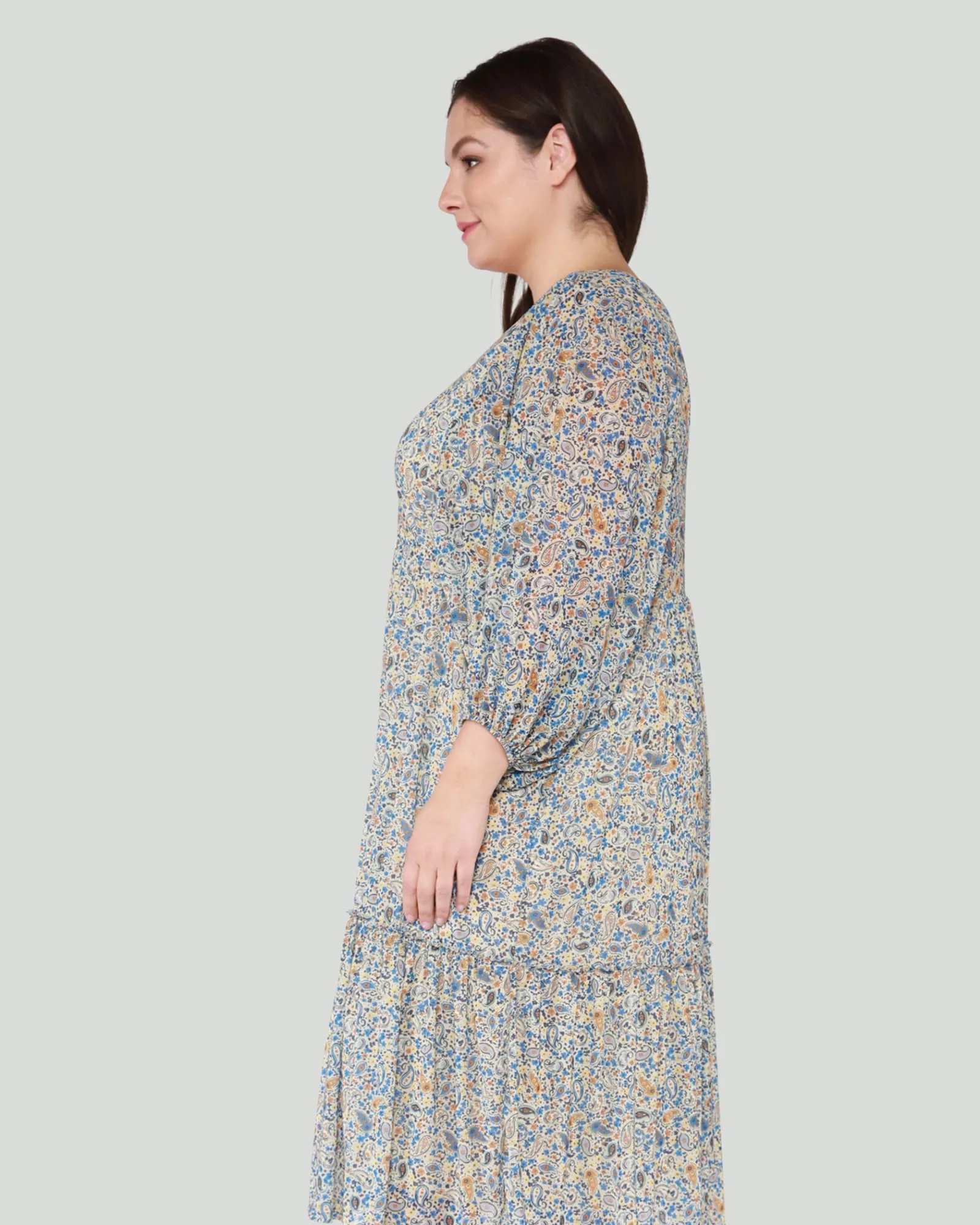 Muriella Mesh Tiered Dress | Blue Orange Paisley