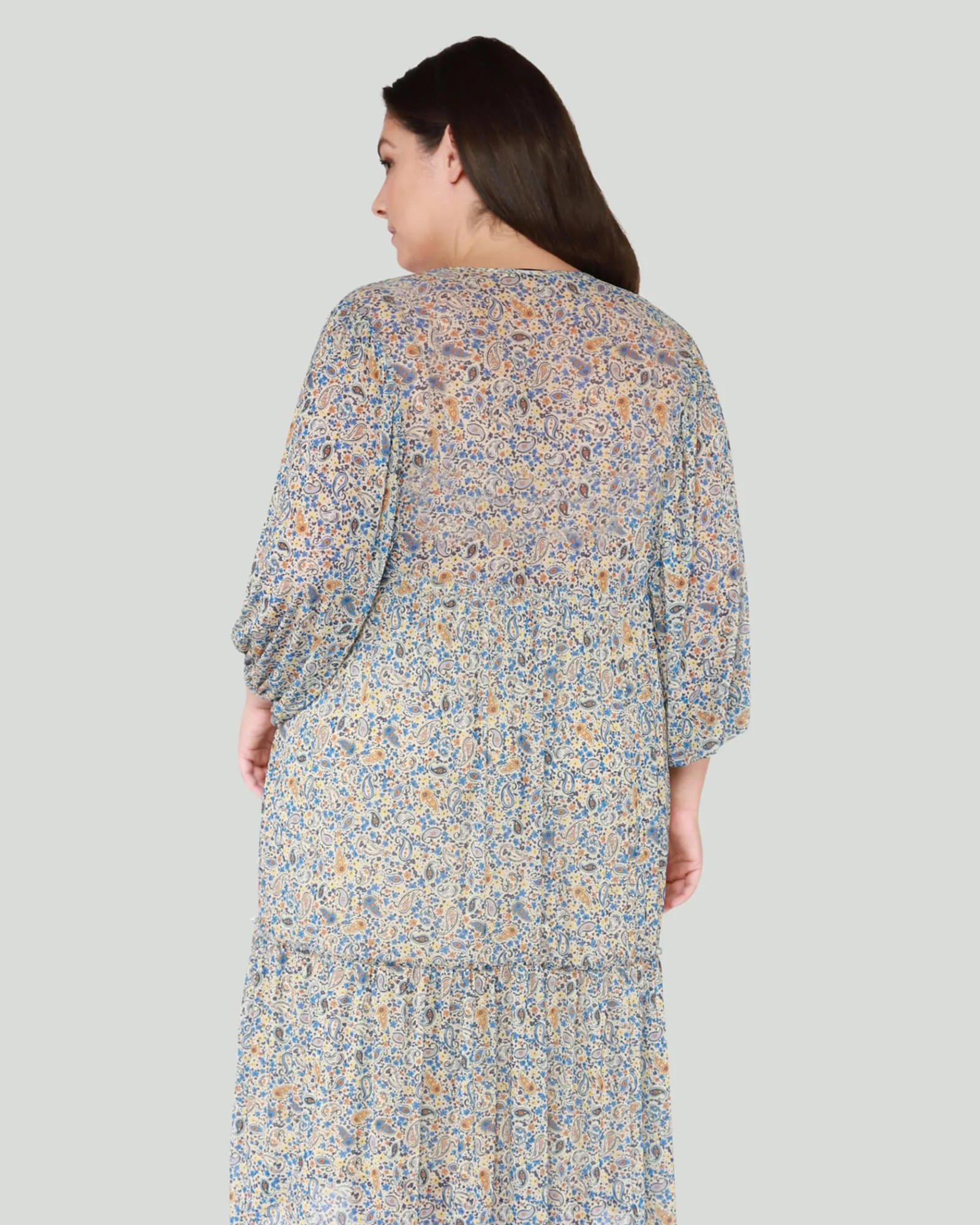 Muriella Mesh Tiered Dress | Blue Orange Paisley