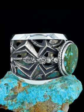 Native American Tufa Cast Sterling Silver Kingman Turquoise Bracelet