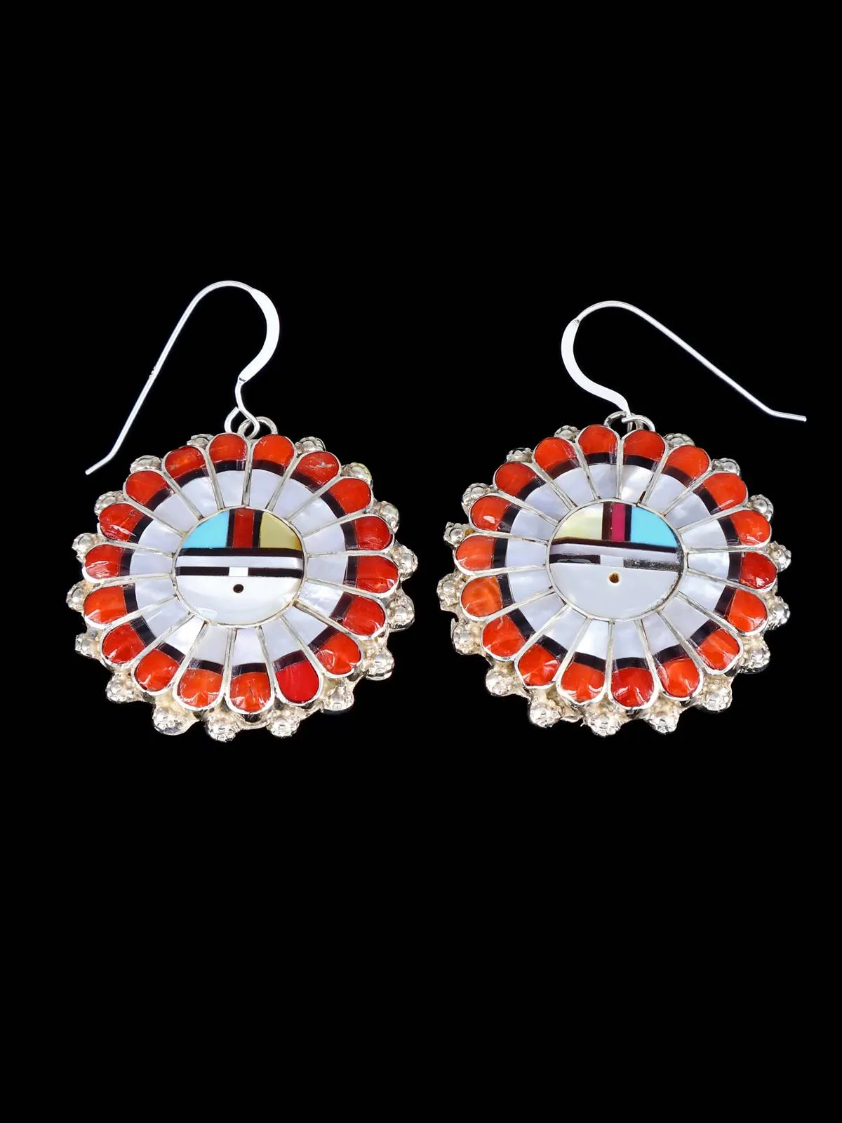 Native American Zuni Inlay Spiny Oyster Sunface Necklace Set