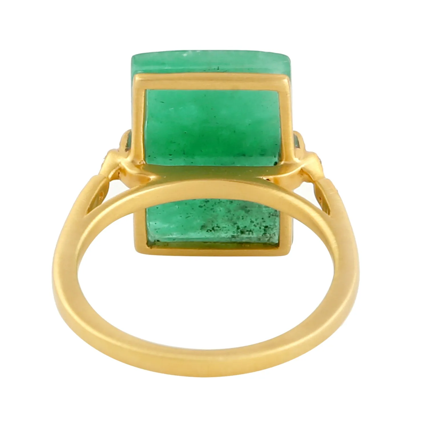 Natural Emerald Carved Pave Diamond Big Ring In 18k Gold
