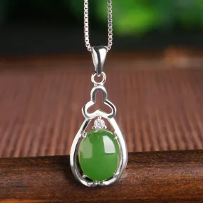 Natural Jade Pendant Nephrite Silver Zircon Pendant ZPT209