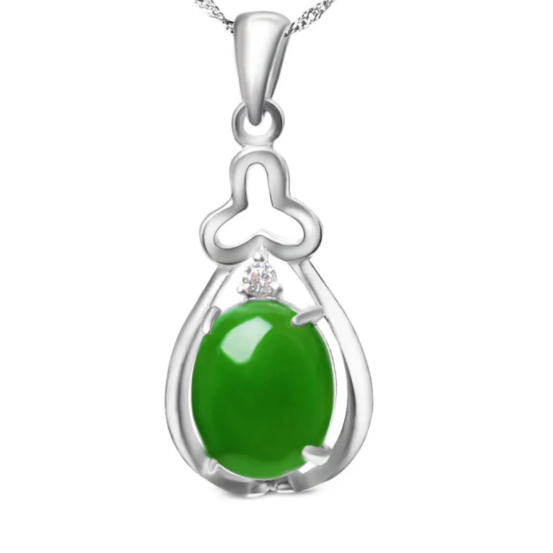 Natural Jade Pendant Nephrite Silver Zircon Pendant ZPT209