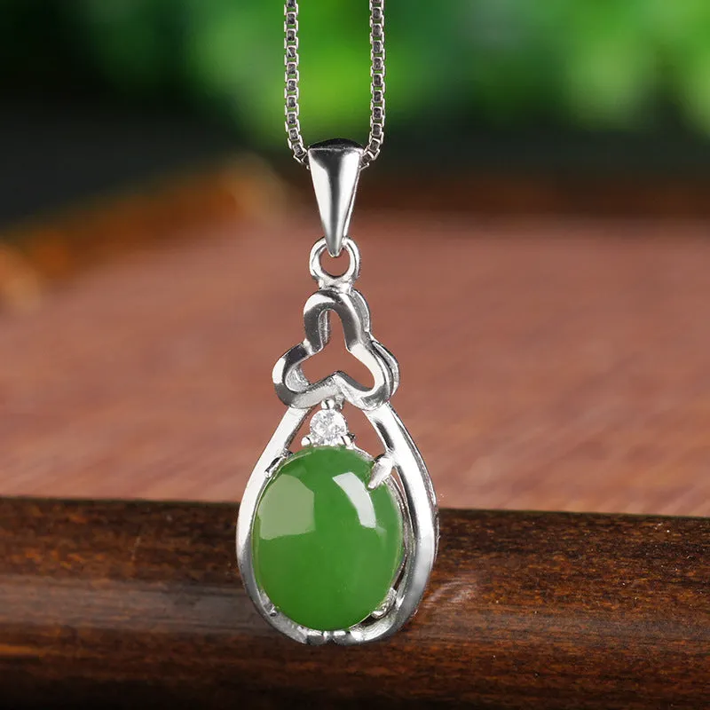Natural Jade Pendant Nephrite Silver Zircon Pendant ZPT209