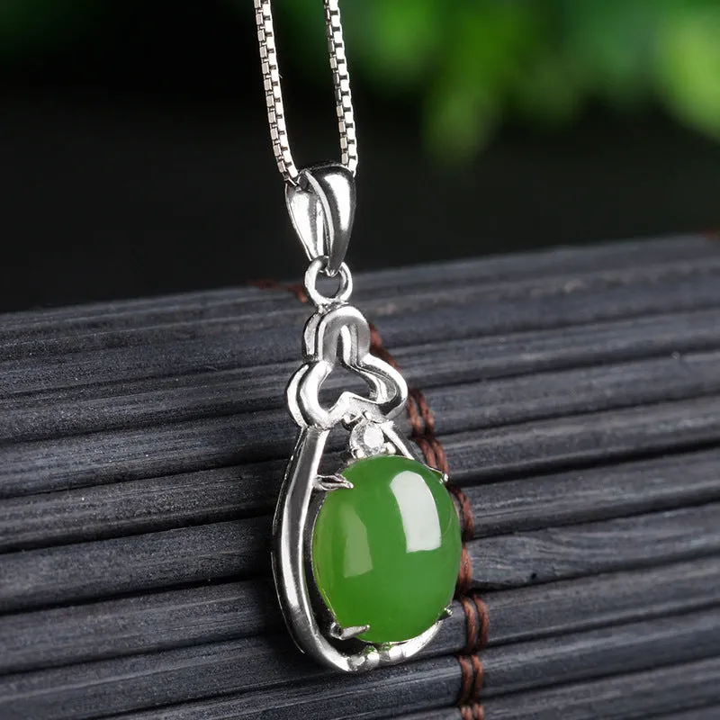 Natural Jade Pendant Nephrite Silver Zircon Pendant ZPT209