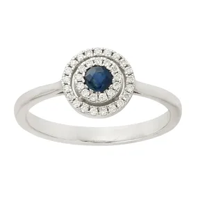 Natural Pave Diamond Blue Sapphire Halo Ring in 14k White Gold For Her