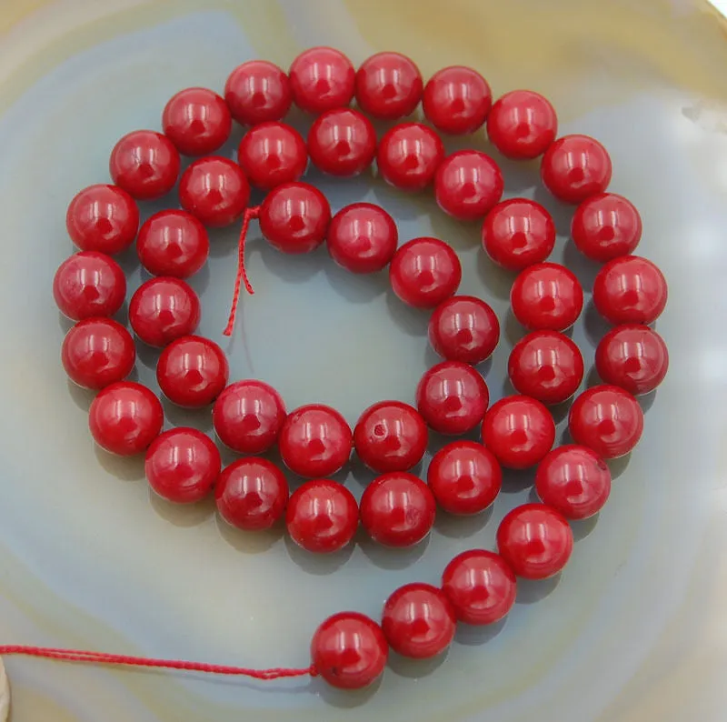 Natural Red Coral Gemstone Round Loose Beads on a 15.5" Strand