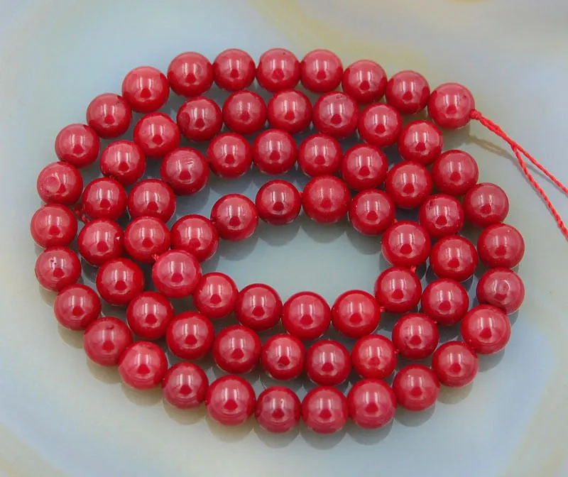 Natural Red Coral Gemstone Round Loose Beads on a 15.5" Strand