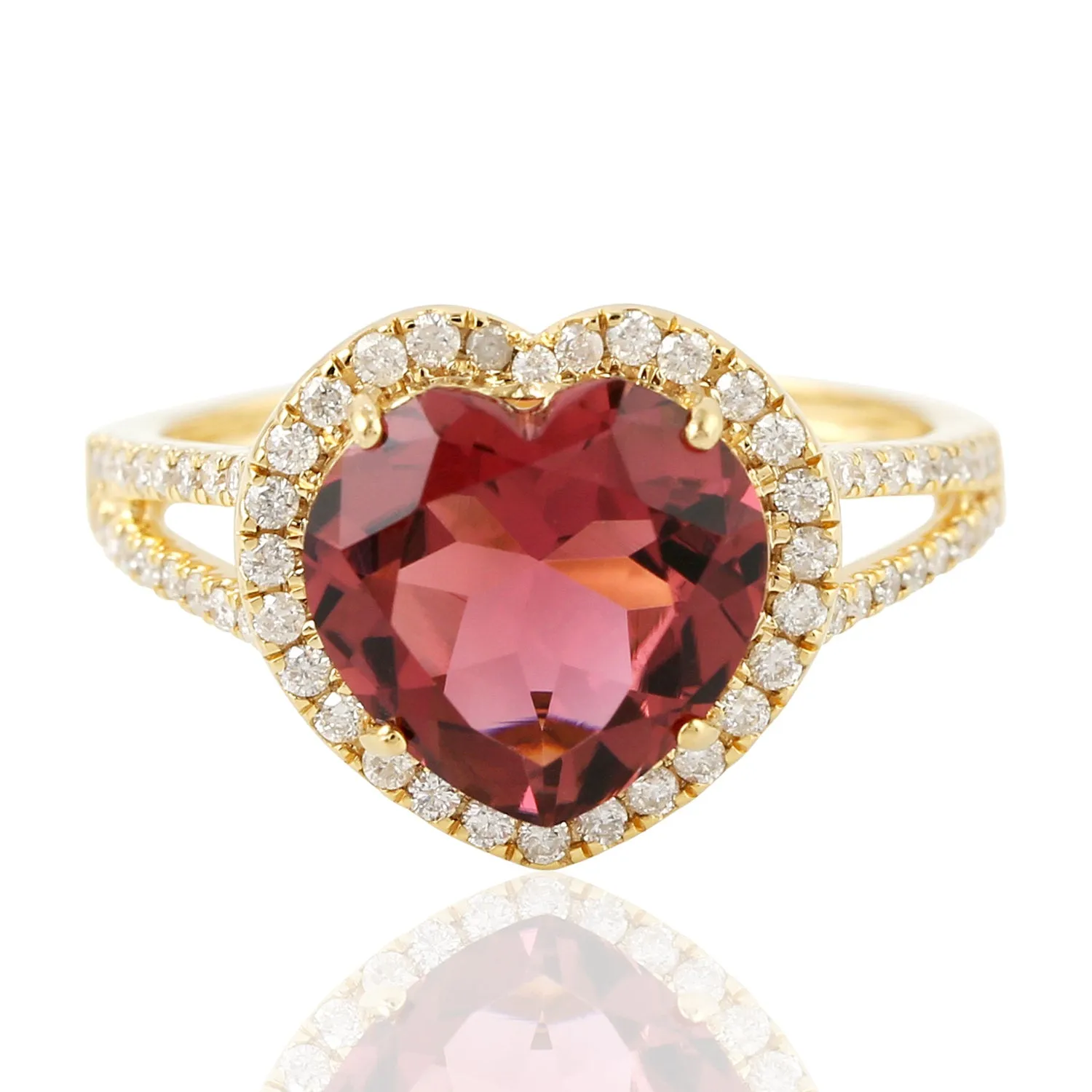 Natural Tourmaline Heart Shape Cocktail Ring 18k Yellow Gold Jewelry