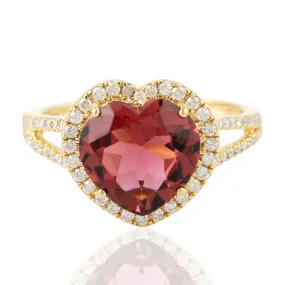 Natural Tourmaline Heart Shape Cocktail Ring 18k Yellow Gold Jewelry
