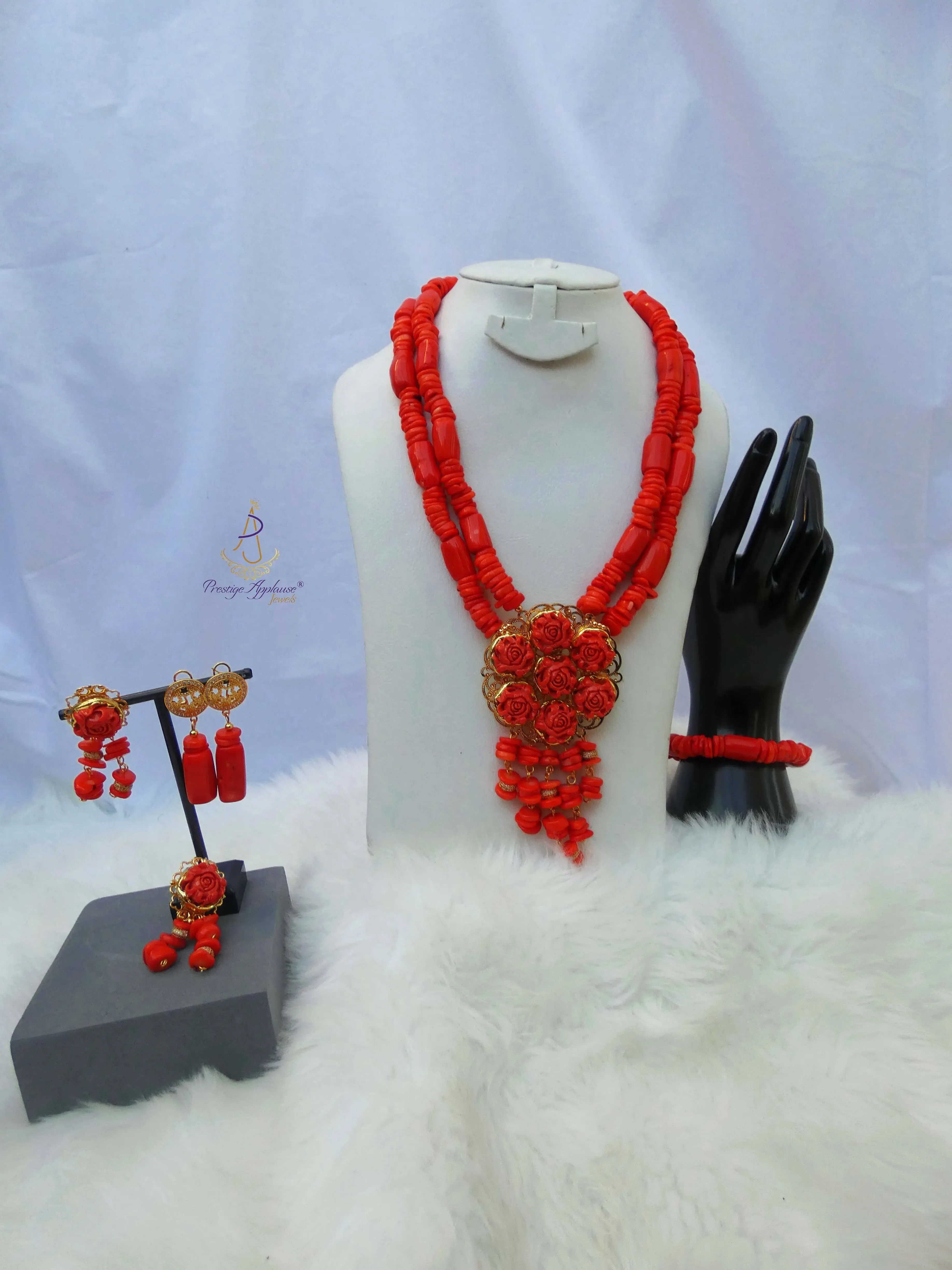 New Coral Design His & Her 2 in 1 Couple Bridal Party Groom Wedding Jewellery Set