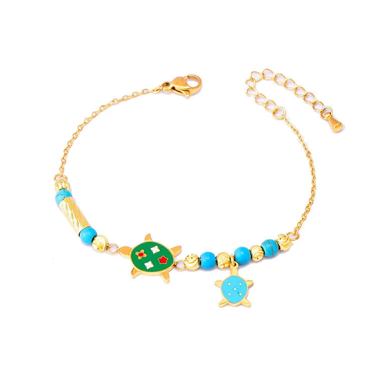 Ornament Cartoon Animal Bracelet Golden Lucky Beads Lucky Elephant Turtle Pendant Titanium Steel Bracelet Does Not Fade