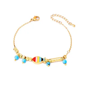 Ornament Cartoon Animal Bracelet Golden Lucky Beads Lucky Elephant Turtle Pendant Titanium Steel Bracelet Does Not Fade