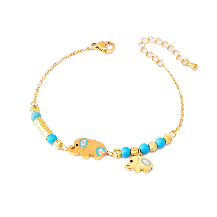 Ornament Cartoon Animal Bracelet Golden Lucky Beads Lucky Elephant Turtle Pendant Titanium Steel Bracelet Does Not Fade