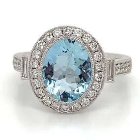 Oval-cut 1.84ct Aquamarine & Diamond Cocktail Ring
