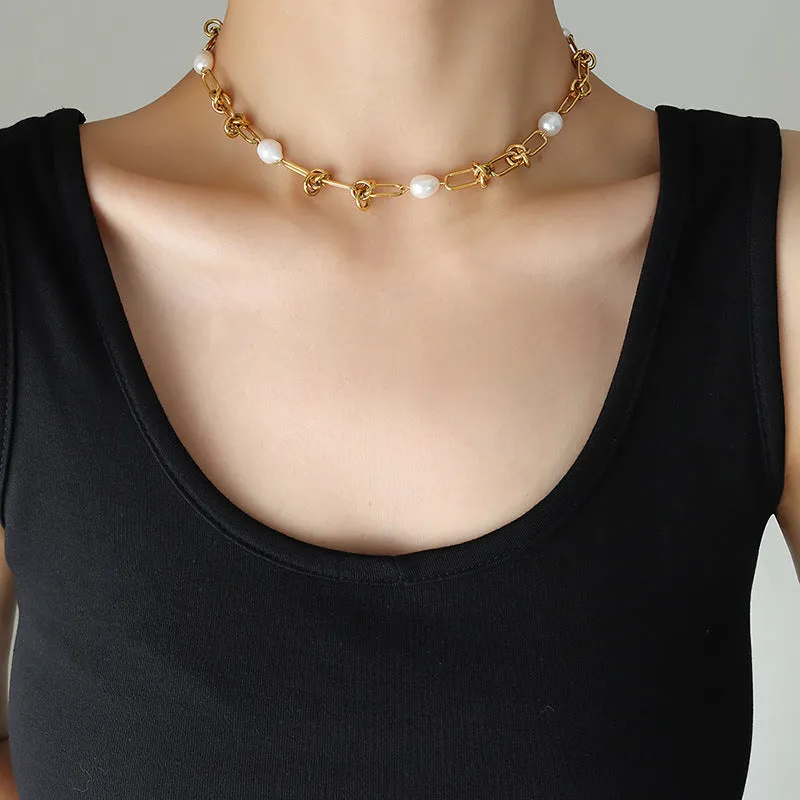 Paperclip Pearl Necklace And Bracelet Set