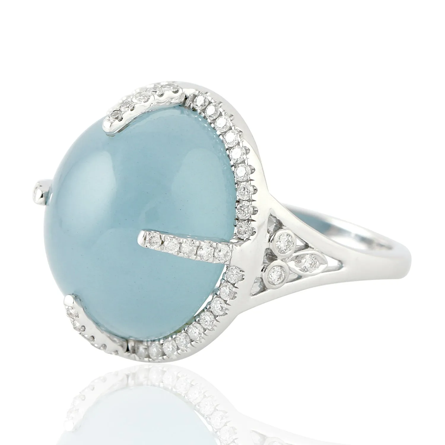 Pave Diamond Aquamarine 18k White Gold Cocktail Ring For Women