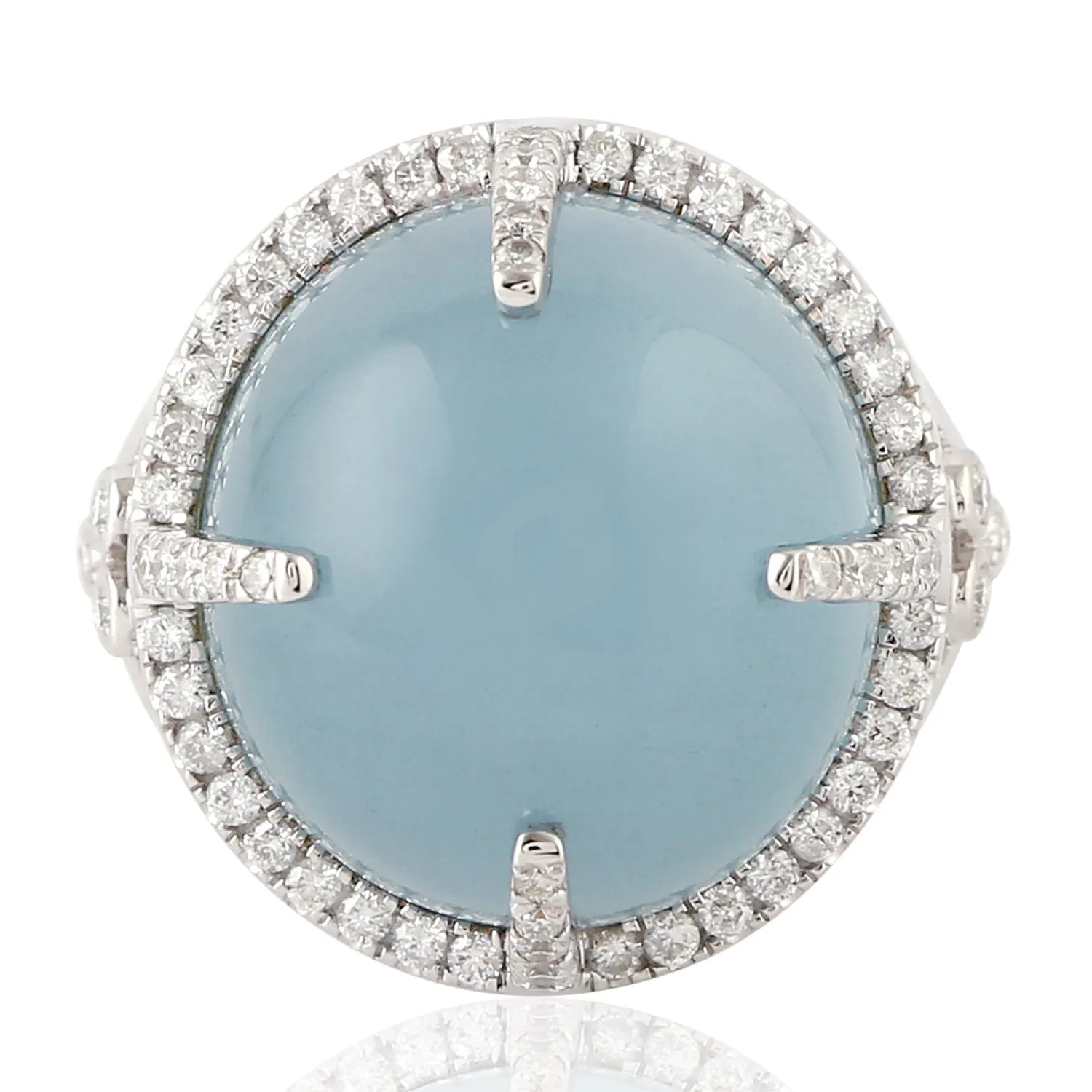 Pave Diamond Aquamarine 18k White Gold Cocktail Ring For Women