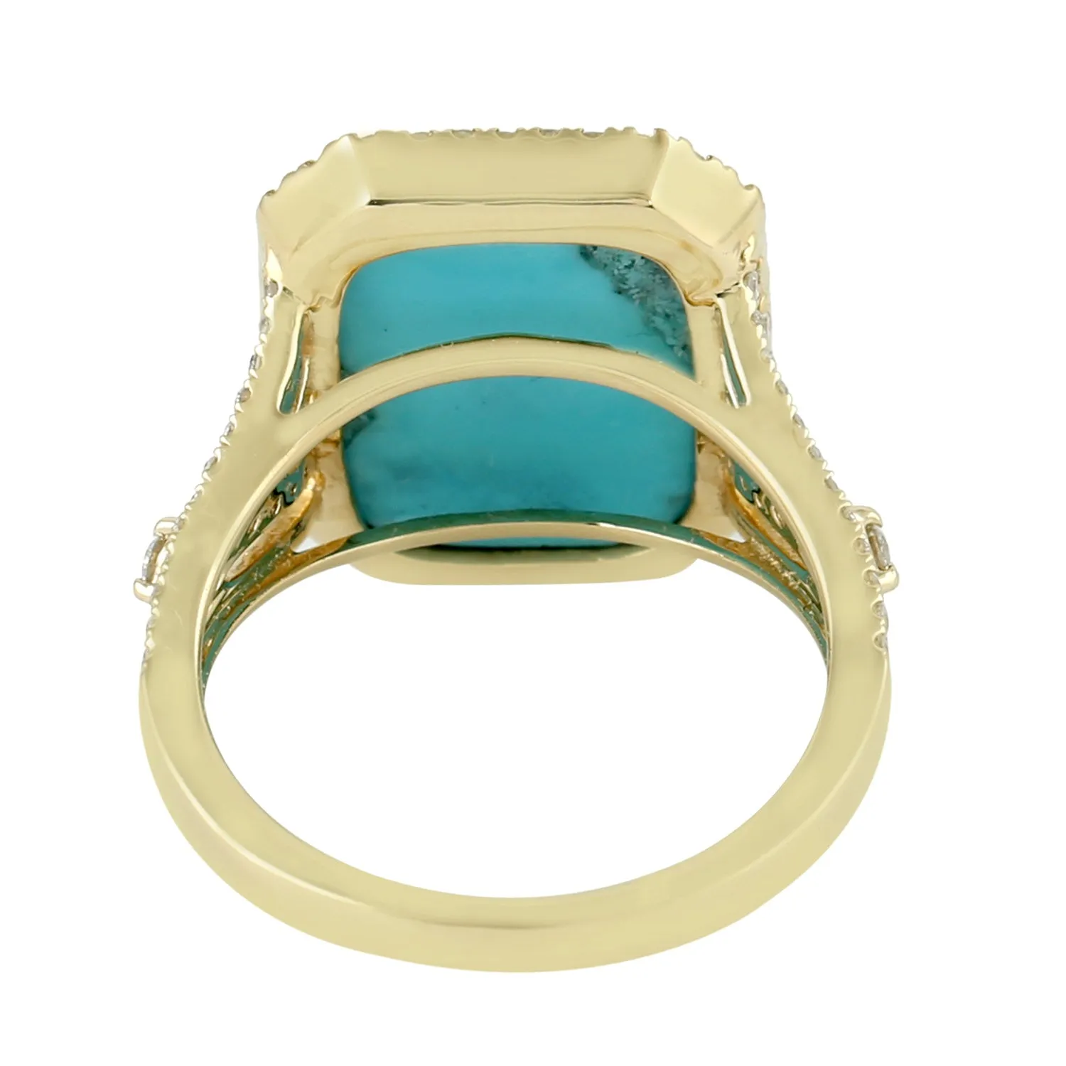 Pave Diamond Turquoise Cocktail Gemstone Party Wear Ring For Women In Solid Gold For Gift