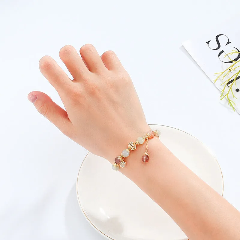 Peach Blossom Crystal Bracelet with Zircon Pendant for Women