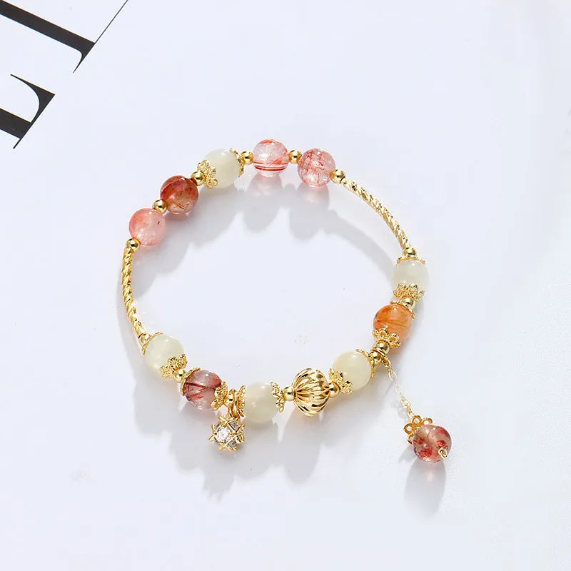 Peach Blossom Crystal Bracelet with Zircon Pendant for Women