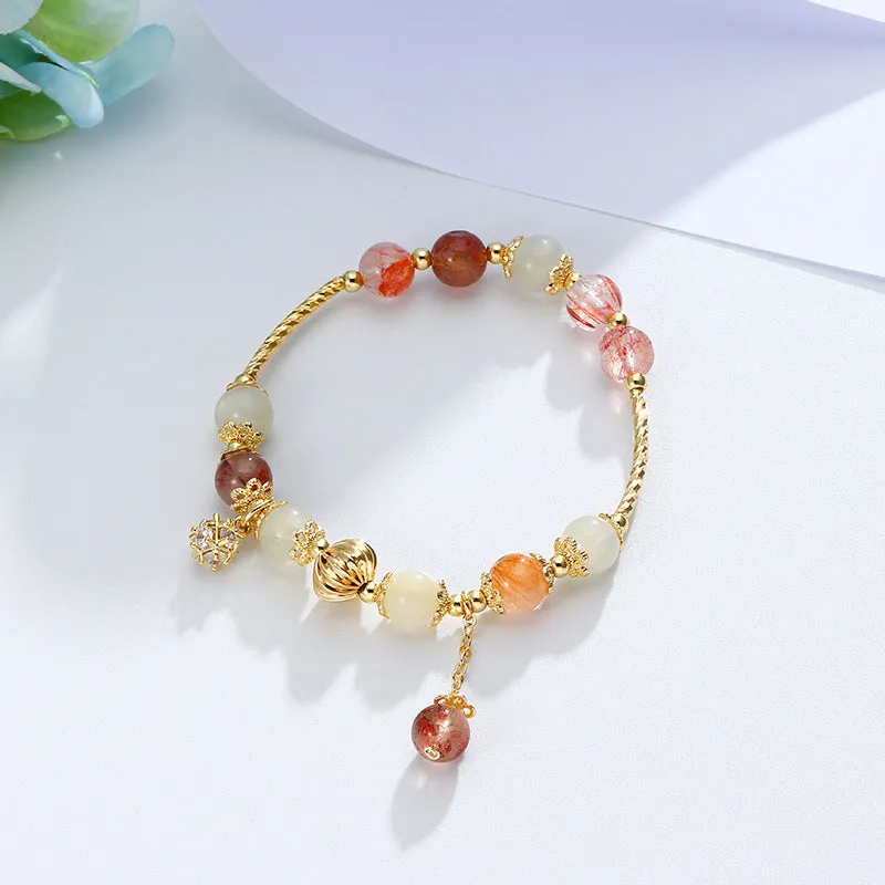 Peach Blossom Crystal Bracelet with Zircon Pendant for Women