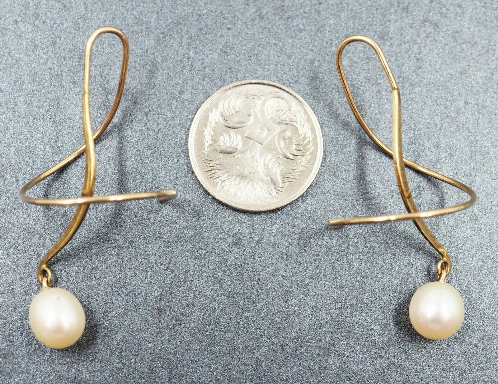 Pearl  9ct Yellow Gold Shepherd Hook Drop Earrings
