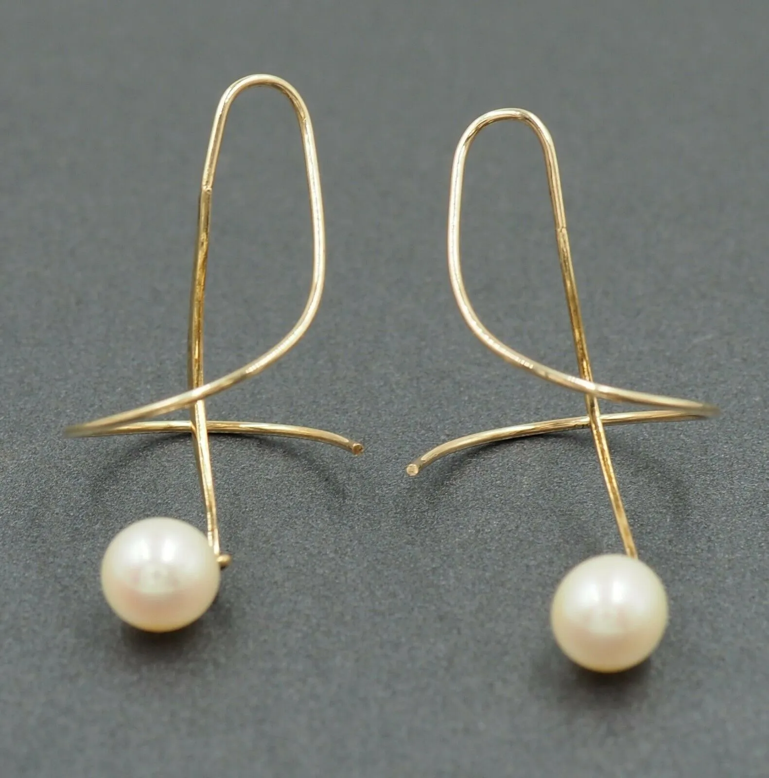 Pearl  9ct Yellow Gold Shepherd Hook Drop Earrings