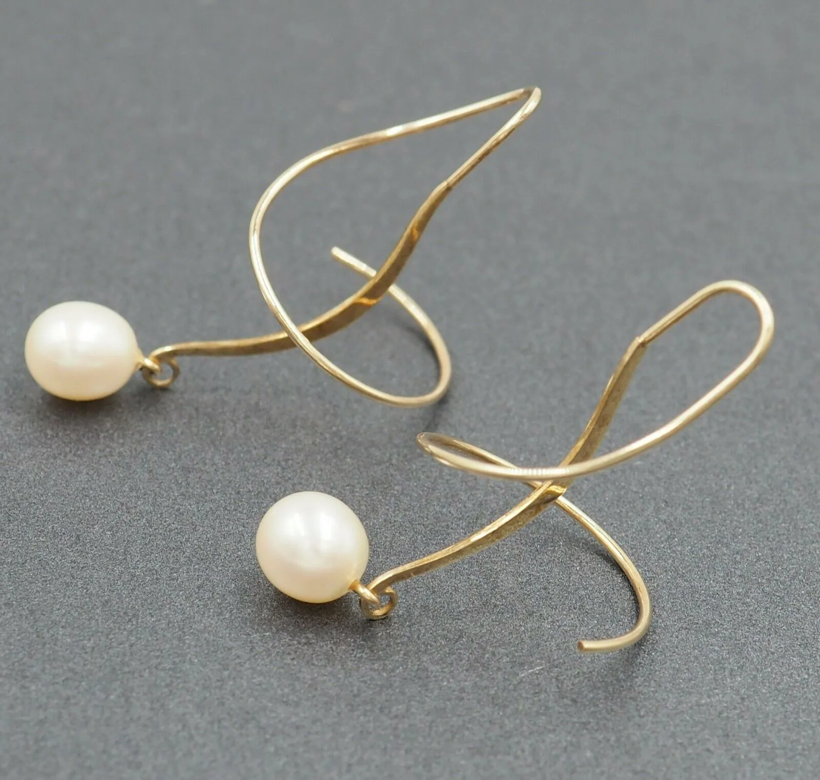 Pearl  9ct Yellow Gold Shepherd Hook Drop Earrings