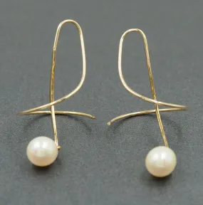 Pearl  9ct Yellow Gold Shepherd Hook Drop Earrings