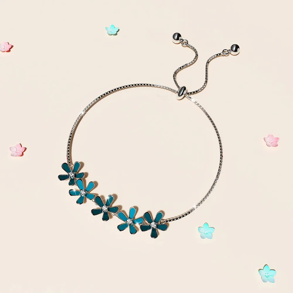Petalia Turquoise Blue Bracelet Featured SWAROVSKI Crystals in White Gold