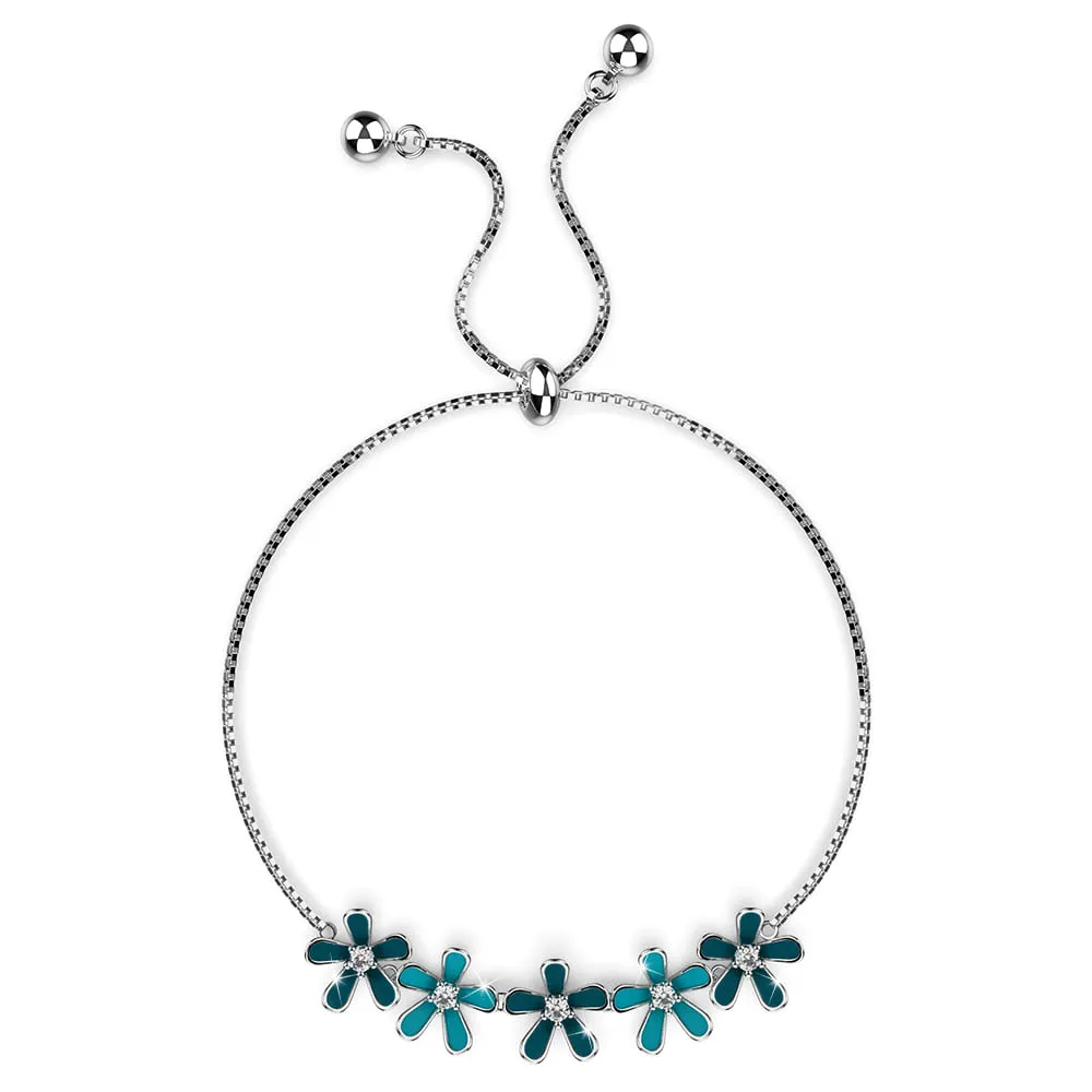 Petalia Turquoise Blue Bracelet Featured SWAROVSKI Crystals in White Gold