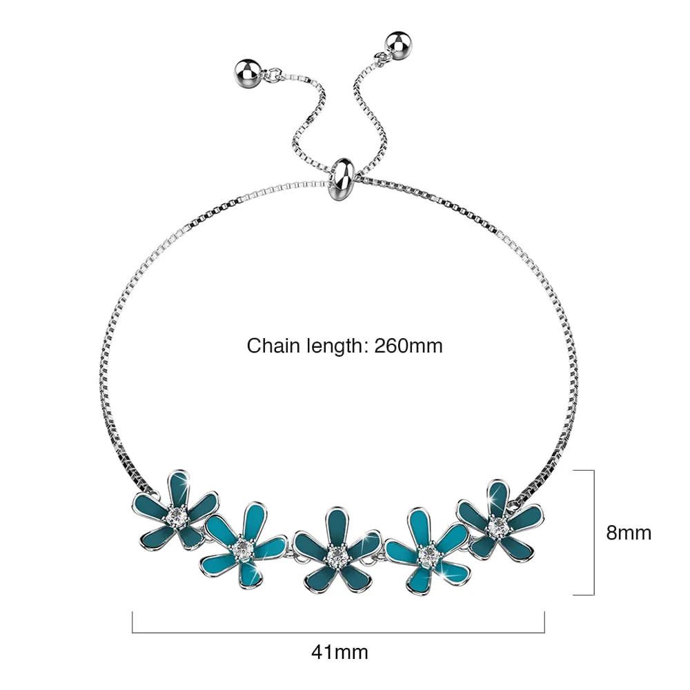 Petalia Turquoise Blue Bracelet Featured SWAROVSKI Crystals in White Gold