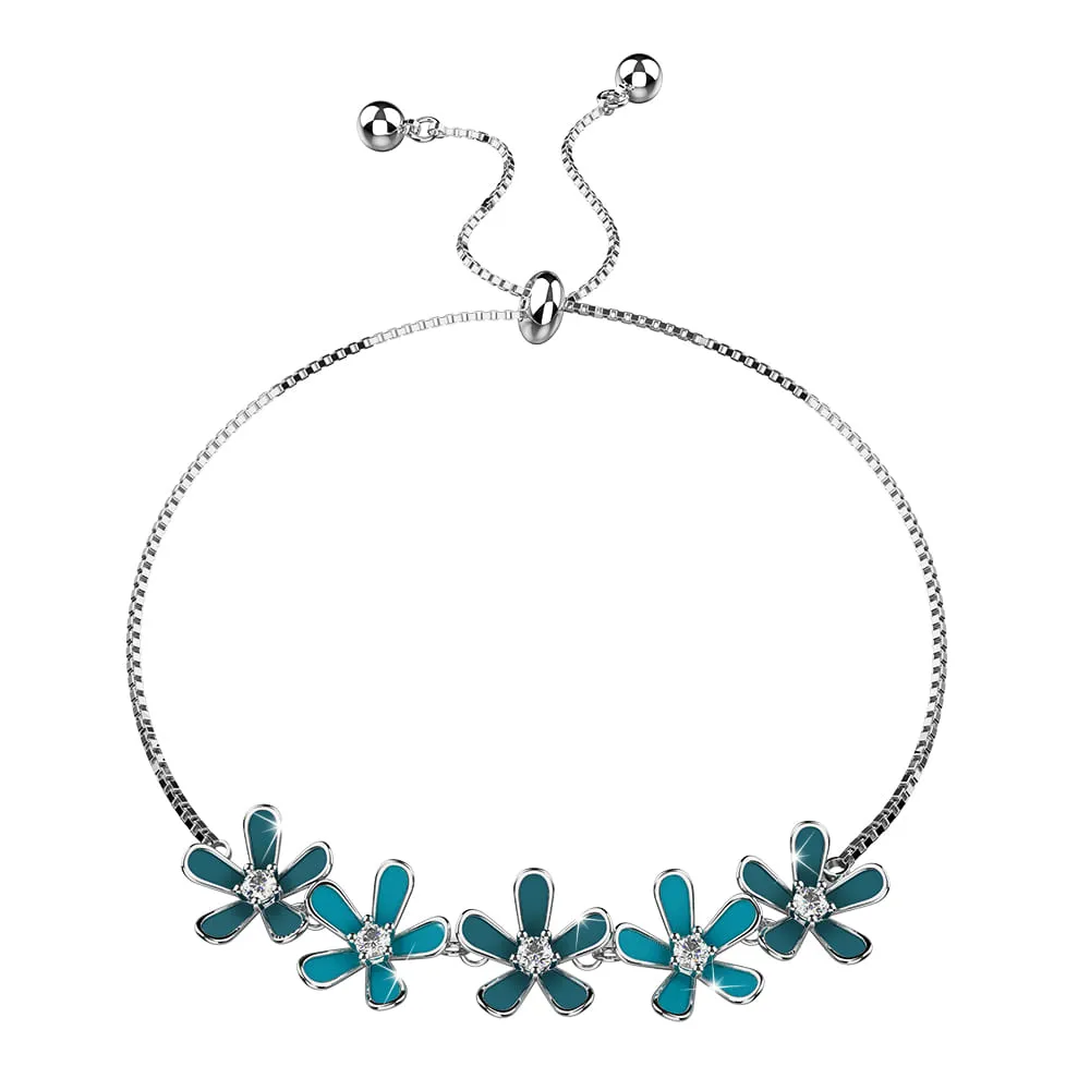 Petalia Turquoise Blue Bracelet Featured SWAROVSKI Crystals in White Gold