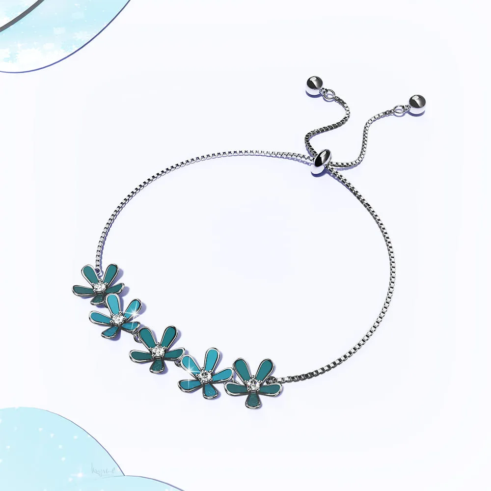 Petalia Turquoise Blue Bracelet Featured SWAROVSKI Crystals in White Gold