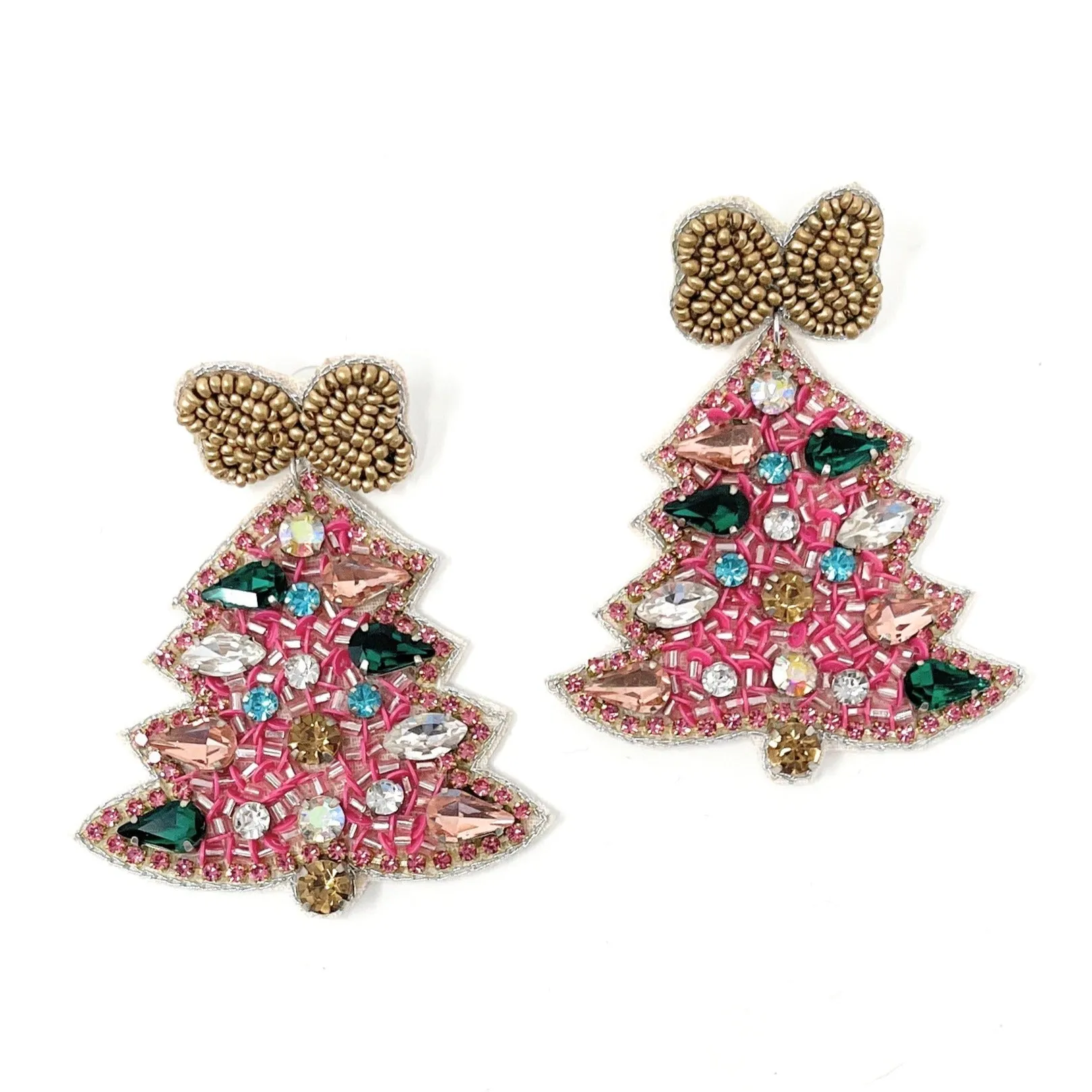 Pink Christmas Tree Jeweled Earrings