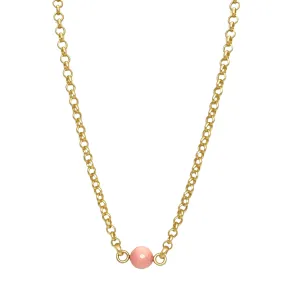 Pink Coral Jade on Matte Gold Rolo Chain Necklace