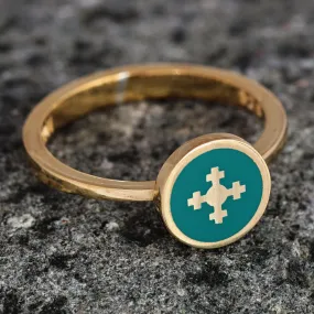 Polished Painted Teal 18k Gold-Plated Marash Ring - Marash Spirit | NOVICA